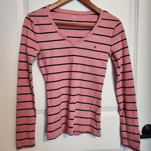 Tommy Hilfiger Pink Striped V neck Sweater Size XS - Picture 2 of 7